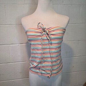 y2k Coquette Beachy McBling Girlypop Femi Rainbow Striped Tube Halter Top